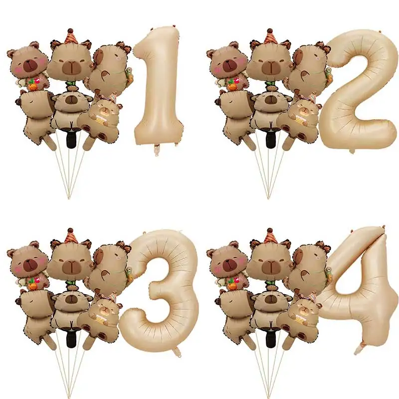 7 Stück Capybara Mini-Aluminiumfolienballon, 40 Zoll, Karamell, 0–9, Geburtstagsfeier und andere Festival-Party-Szene, Dekoration, Foto-Requisiten