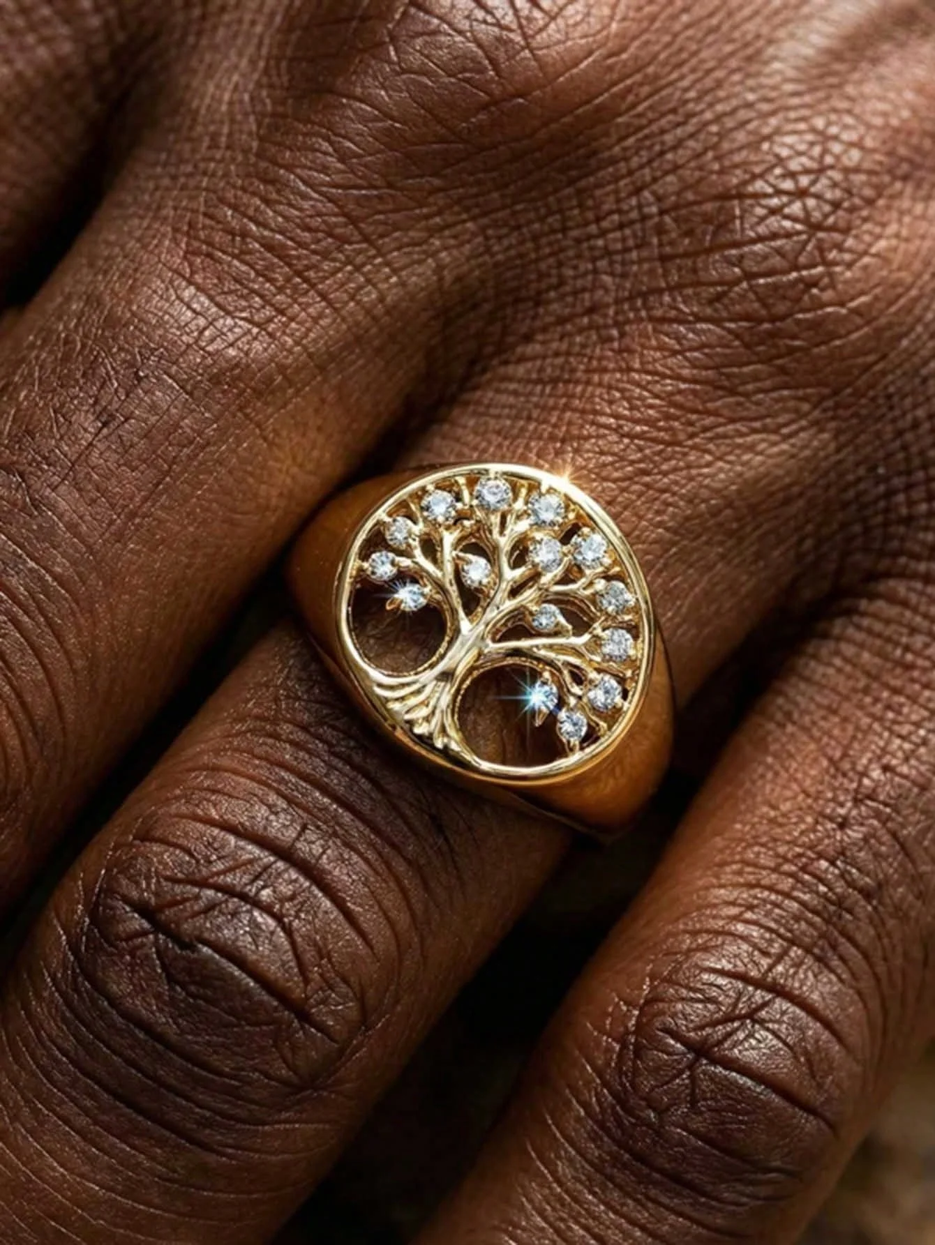 

Shinny Cubic Zircon Tree of Life Hollow Ring 14K Yellow Gold For Women Party Birthdays Jewelry Gift