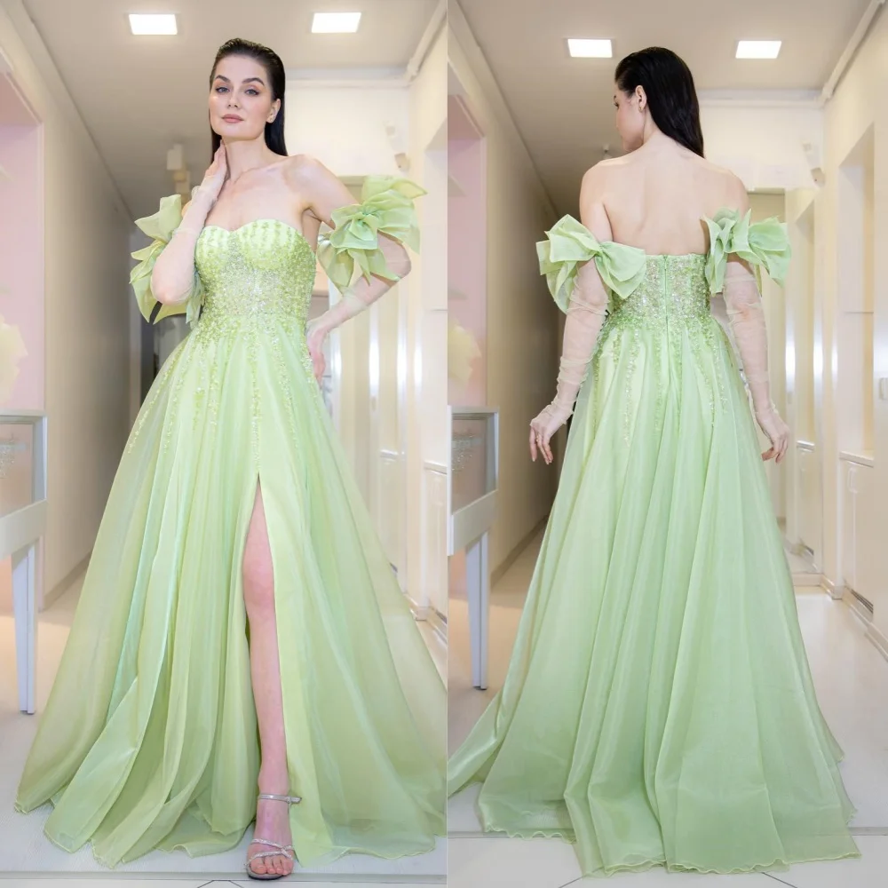 

Jiayigong Sexy Casual Organza Draped Pleat Sequined Engagement A-line Strapless Bespoke Occasion Gown Long Dresses