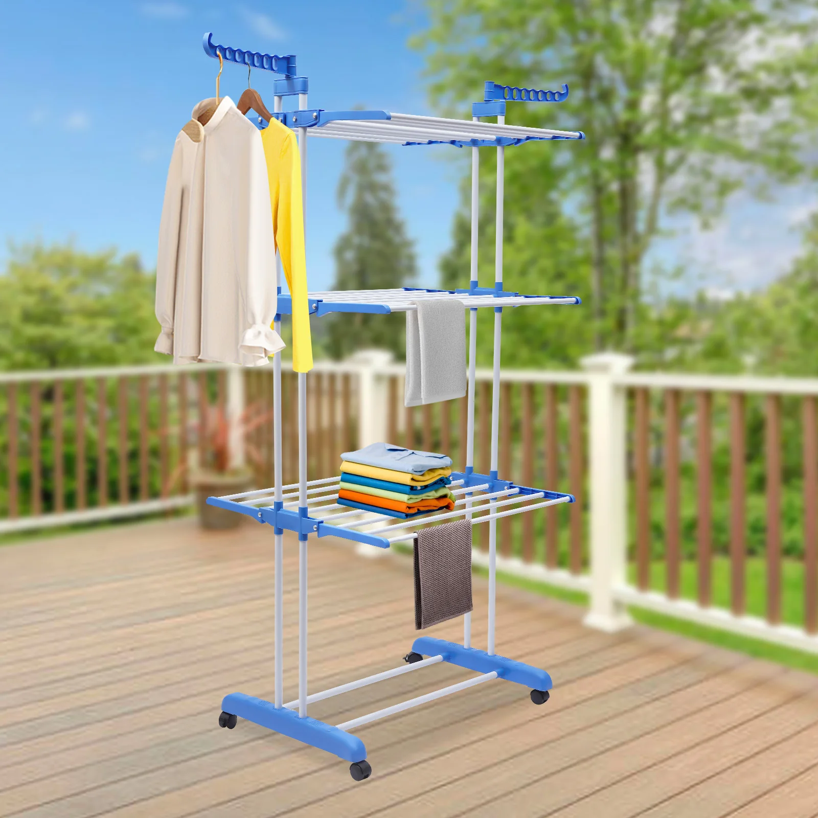Étendoir à vêtements pliable, support pour sèche-linge en acier inoxydable avec espace à 4 niveaux et ailes latérales, organisateur de linge peu encombrant