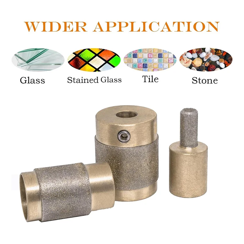 

ABKJ-1 3/4 1/4 Inch Stained Glass Diamond Grinder Bit Tools 3 Sizes Brass Core Stained Glass Grinder Bits Durable Easy Install