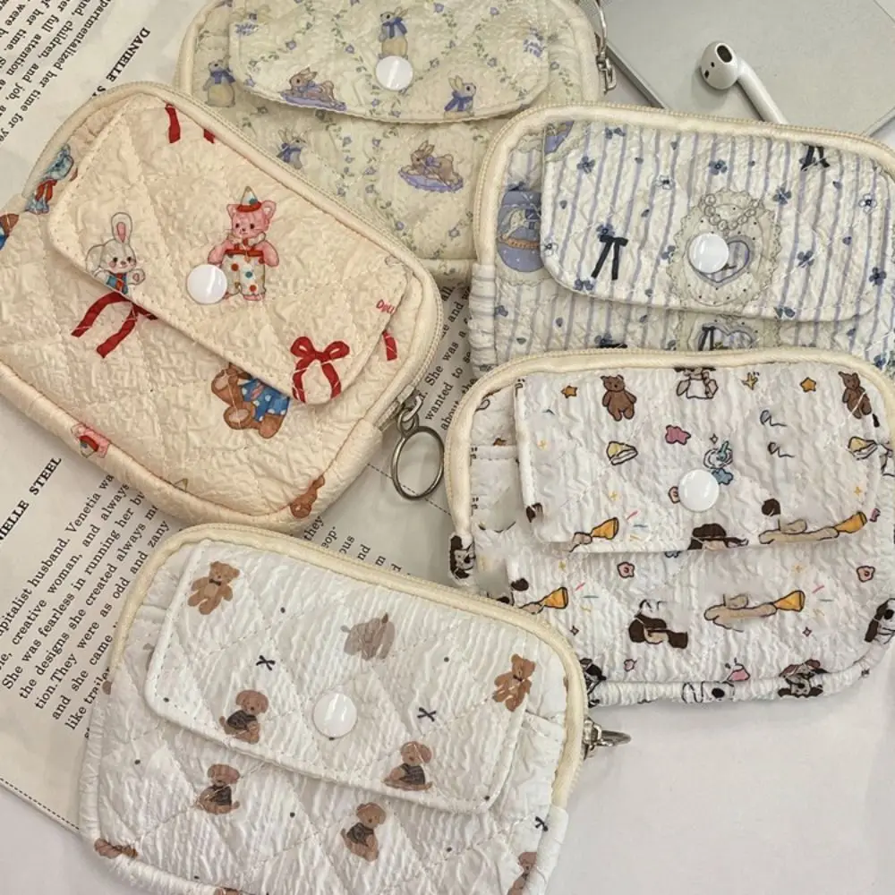 

Flower Floral Coin Purse Pinted Large Capacity Small Makeup Lipstick Bag Korean Style Card Holder Mini Canvas Storage Bag Travel