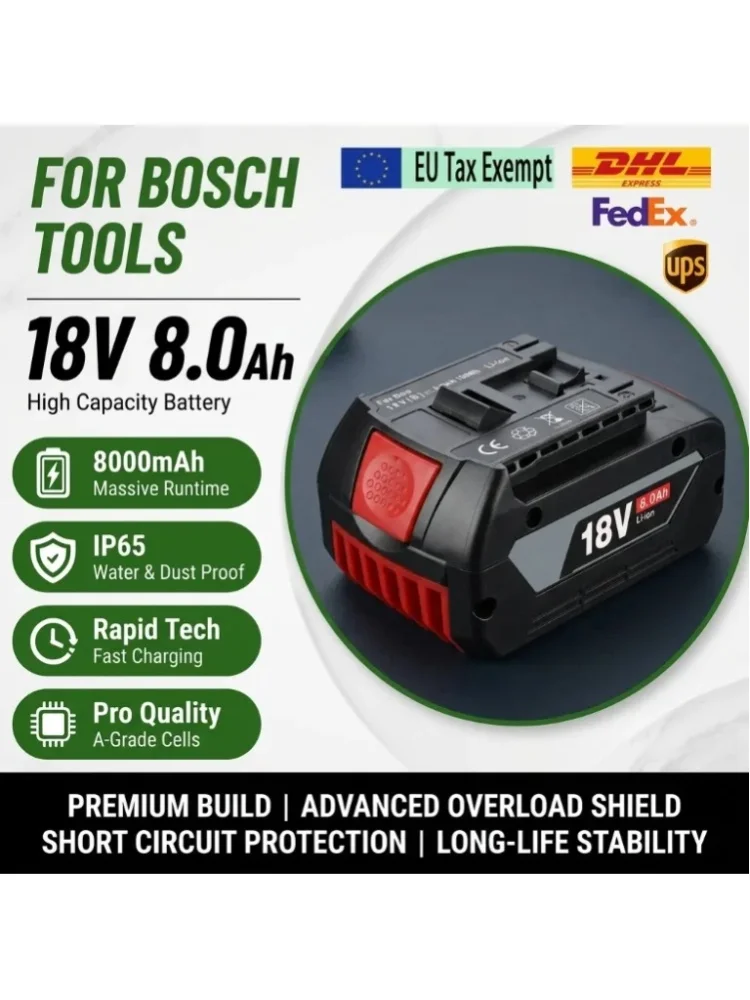 Neuer Akkuschrauber-Akku, wiederaufladbar, 18 V, 8,0 Ah, 21700-Zellen-Akku-Pack, Ersatz, kompatibel mit Bosch ProCORE Akku-Elektrowerkzeugen, passend für BAT609 BAT618 GBA18V8,