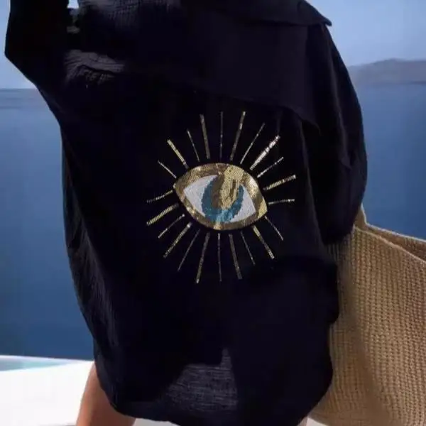 

ex Printed irt Sun And Eye Design Искусственная кожа ort Sve Воротник Внутренняя одежда для мужчин и женщин Странный и прочный