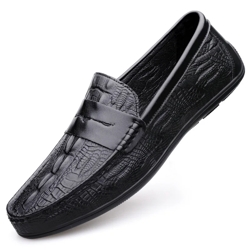 Men shoes  large-size casual leather shoes 2024 summer new loafers men\'s crocodile pattern comfortable men\'s shoes