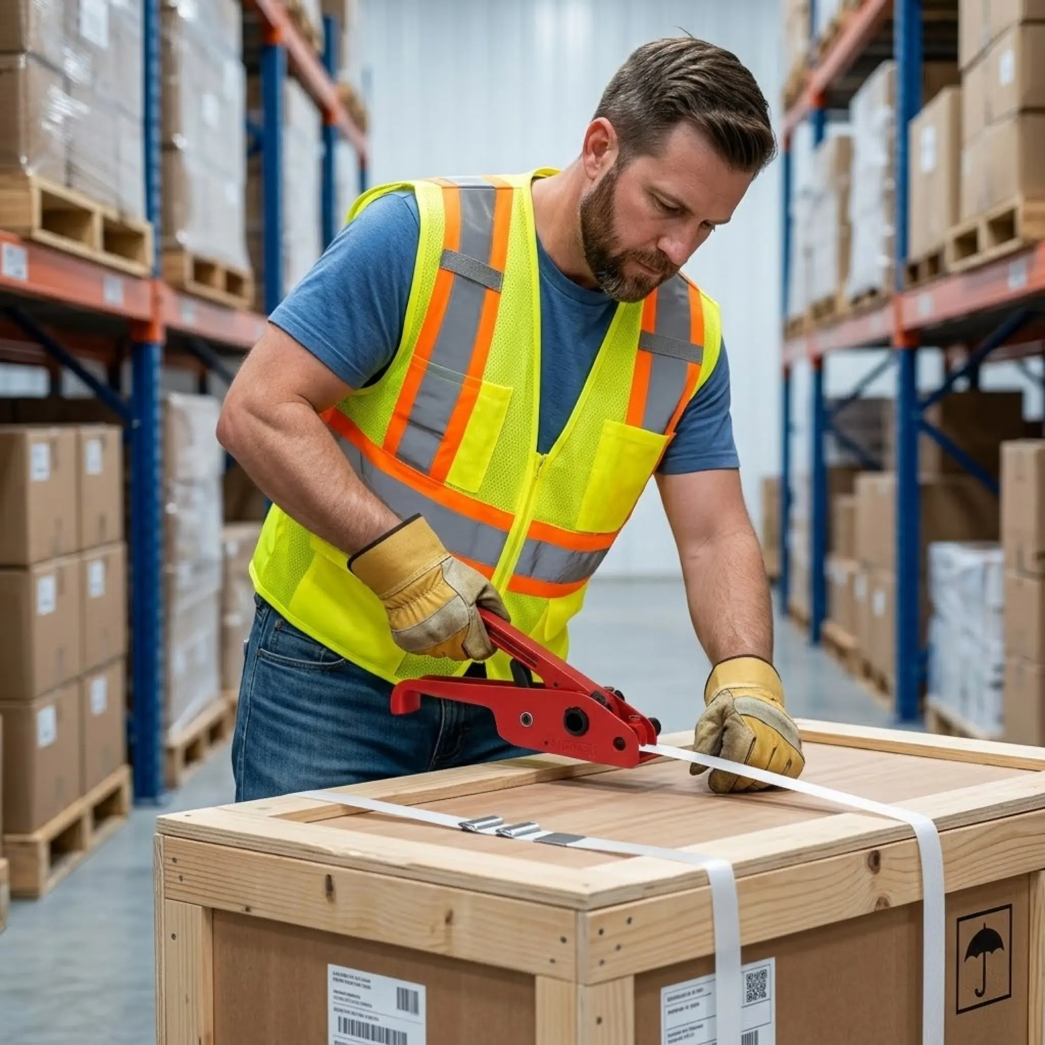 

Manual Packaging Strapping Kit For Industrial Cargo Storage Tensioner Sealer Tools With Steel Stiffening Teeth For Strong Bite