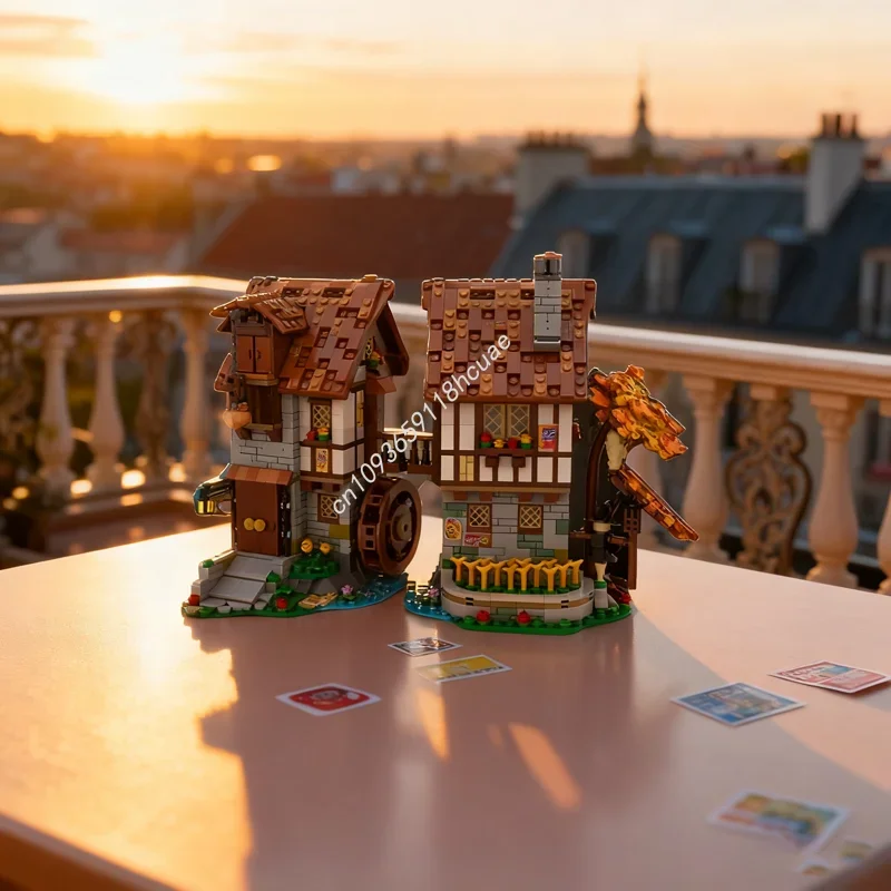 

1236pcs MOC Medieval Watermill Castleed Model Building blocks Assemble creative idea Education Christmas gift Brick toys Kids