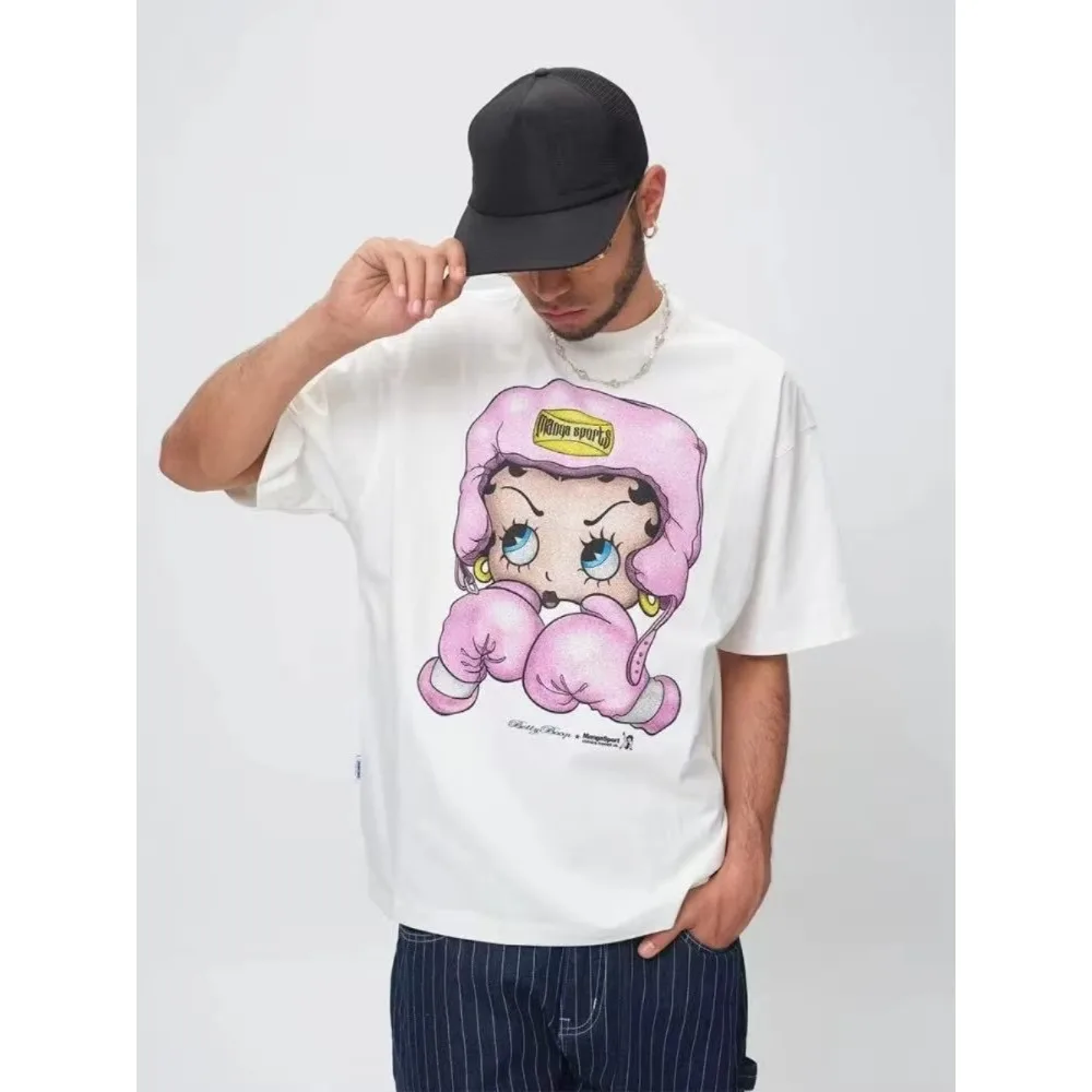 

MINISO Betty Boop Футболки Аниме Y2K Винтажные футболки Топы с героями мультфильмов Хип-хоп Панк Хлопковые топы Короткие кавайные свободные футболки с принтом