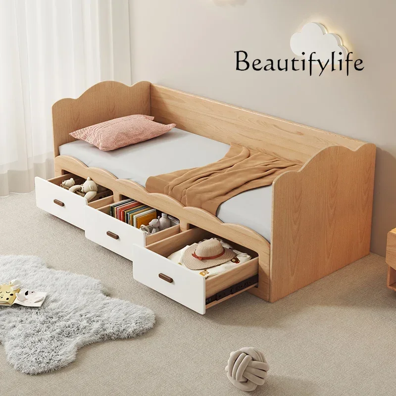 

yj15 Telescopic storage bed Solid wood pull-out high box bed Wide splicing small apartment tatami