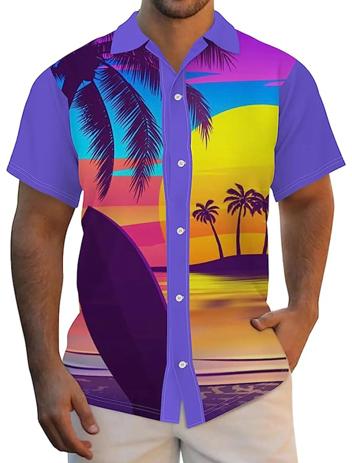 Men\'s Shirt Summer Hawaiian Shirt Graphic Prints Palm Tree Turndown Outdoor Street Short Sleeves Button-Down Print Clothing