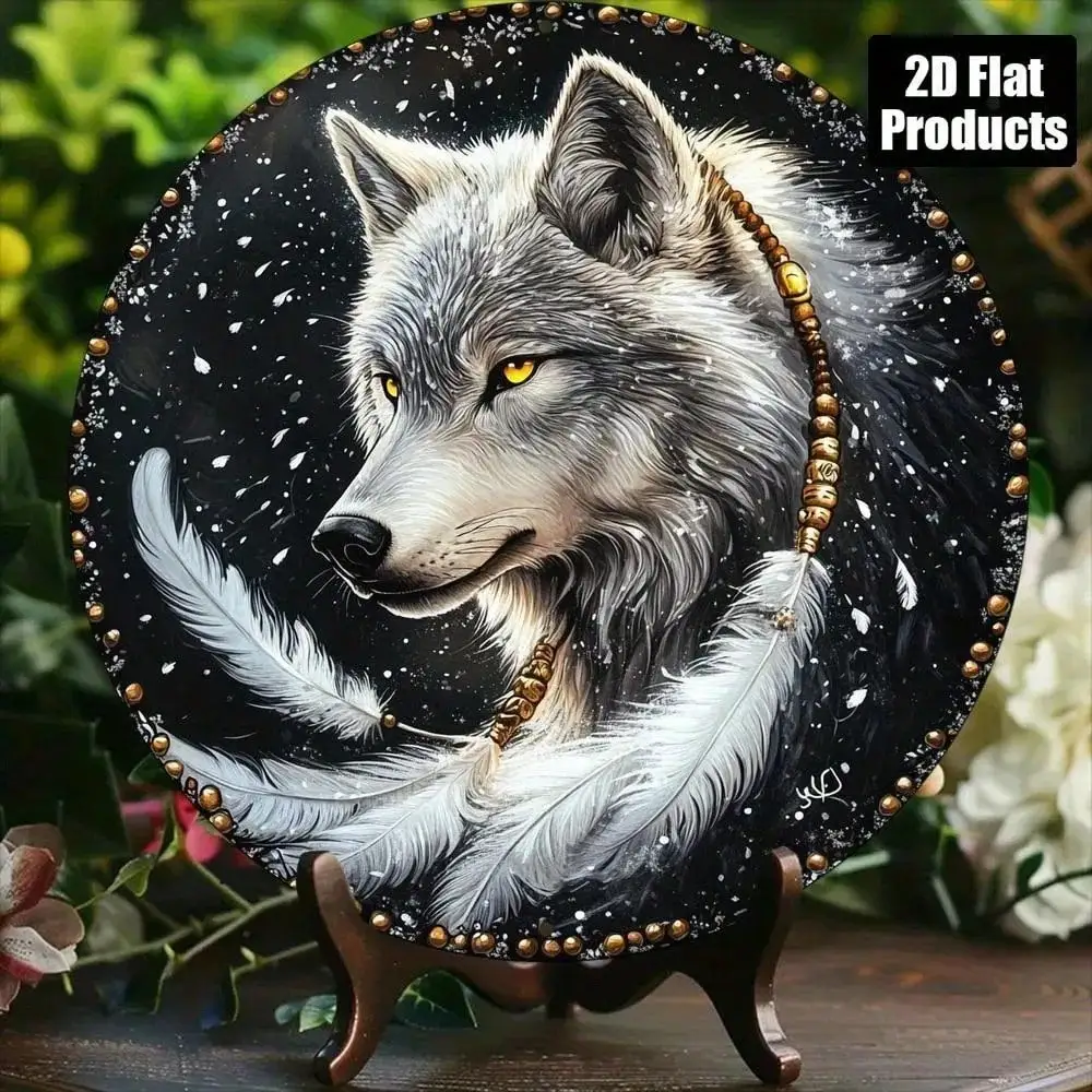 MoonAura Metal Dream Catcher Wall Art, 2D White Feather Round Sign with Night Sky Design for Bedroom Living Room Home Decor