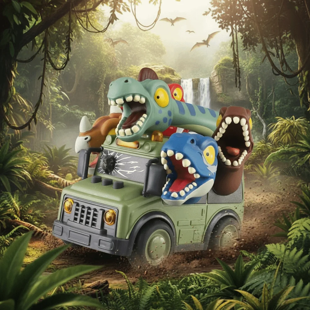 Dinosaur Theme Toy Car Model Animal Theme Ocean Theme Educational Toys Sound Effects Light Effects Inertia School Bus Kids Gifts