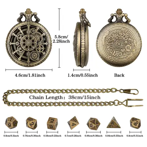 7pcs DND Mini Dice with Pocket Watch Case Set Portable Polyhedron Metal Dice Perfect for Dungeons&Dragons,Table RPG