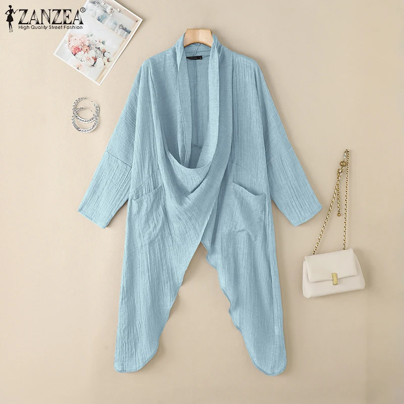 

ZANZEA 2025 Fashion Blouses Autumn Women Tops Vintage Long Shirts Casual Solid Cowl Neck Long Sleeve Asymmetrical Party Blusas