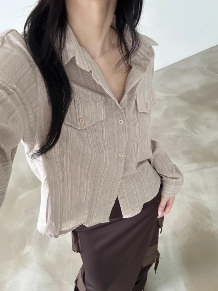 Y2k Aesthetic Women Striped Blouse Casual Single Breasted Slim Fit Grunge Shirt Harajuku Office Lady Streetwear Blusas Camisas