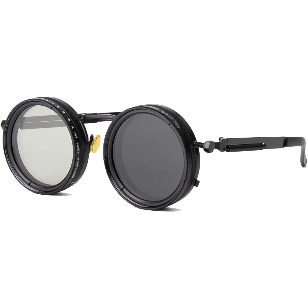 Adjustable Tint Polarized Retro Round Steampunk Sunglasses