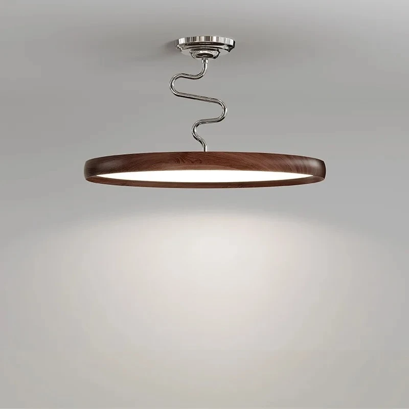New Wabi Sabi Style Walnut Pendant Light with Twisted Pole Creative Lighting Fixtures Study and Restaurant Retro Ceiling Lamp