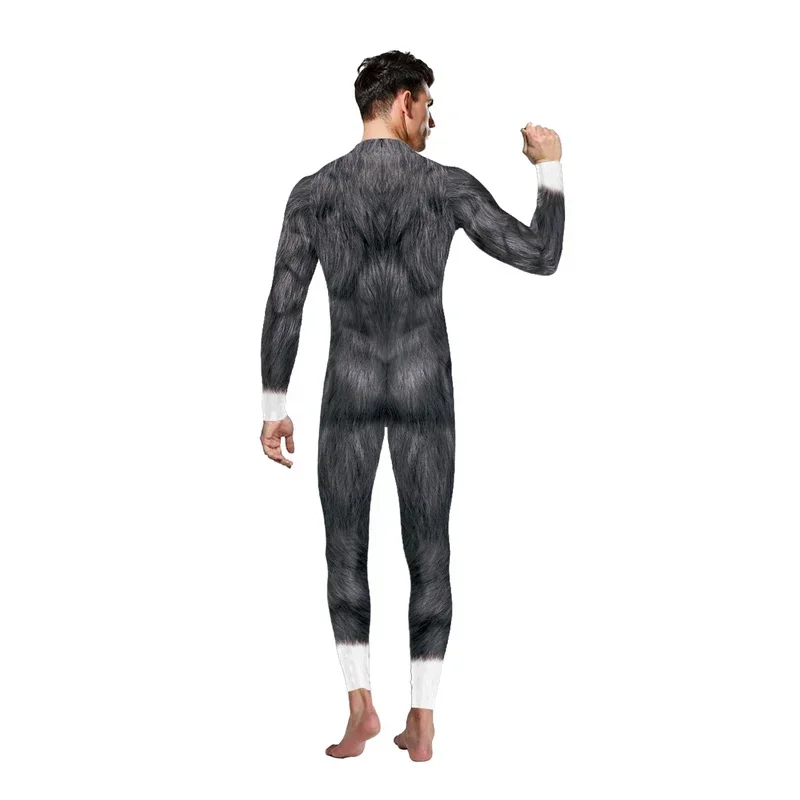 Animale divertente Husky Volpe Lupo Stampato Costume Cosplay 3D Zentai Abiti Halloween Party Tuta per adulti Tute maschili Abiti