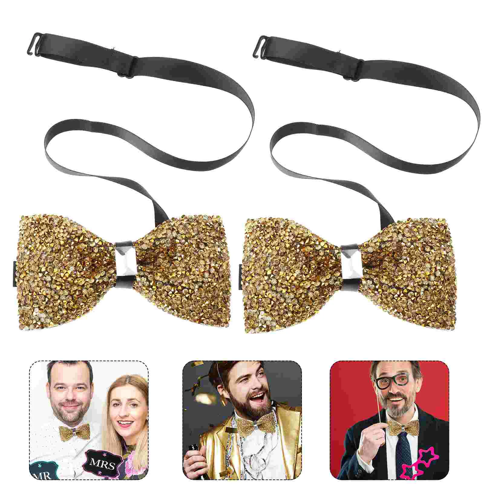 Mens Gold Tie Men's Rhinestone Bow Diamond-tip Ties Pre-tied Banquet Man Necktie