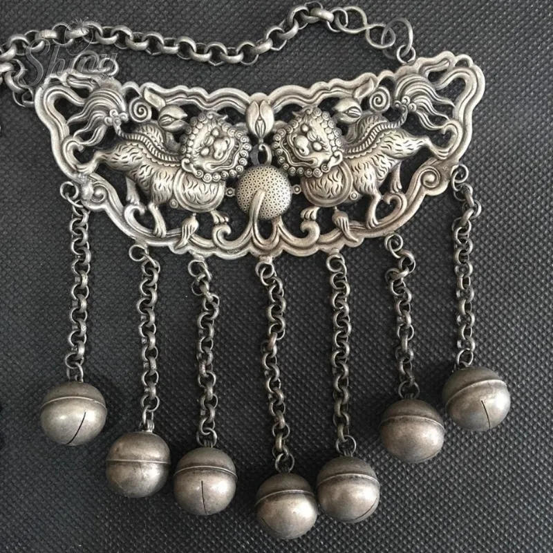 Ethnic-Style Handcrafted Miao Silver and Tibetan Silver Pendants Collectible Artistic