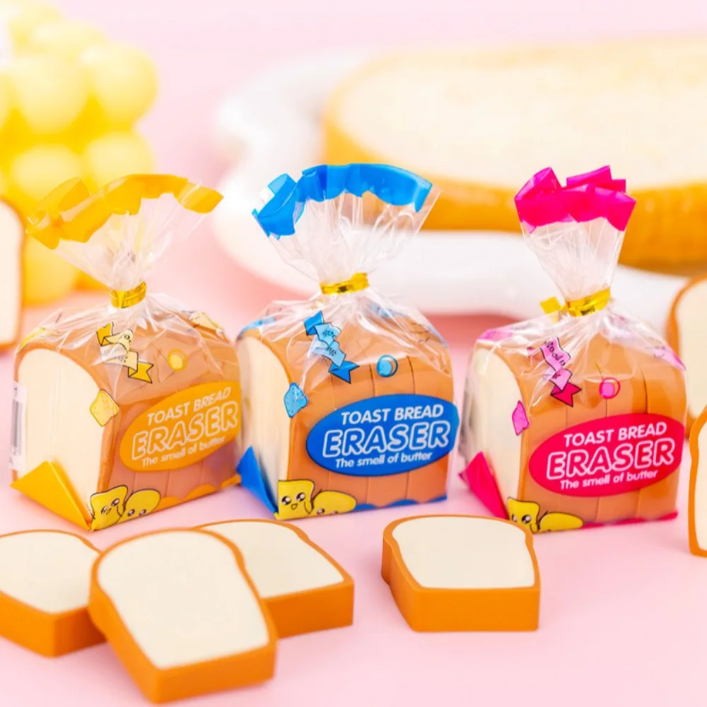 4pcs/pack Cute Toast Bread Eraser Creative Wipe Rubber Eraser Set Wiped Bread Reward Correction Tool School Office Supply