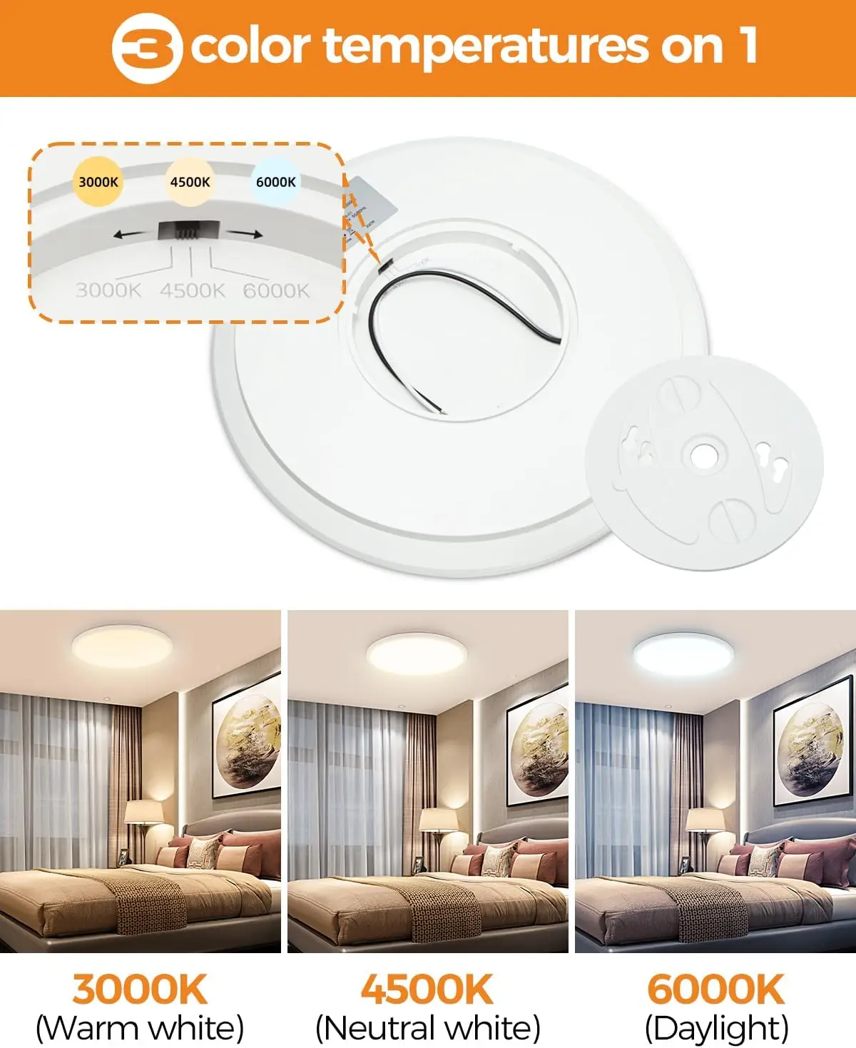 6Pack Led Flush Mount Plafondlamp, 12Inch 28W Plafondlamp, Dimbaar & 3000K/4500K/6000K 3 Kleur Verstelbaar Rond