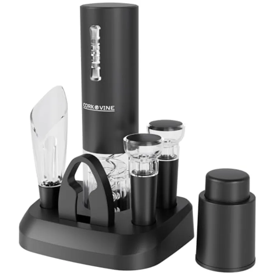 

Перезаряжаемый электрический набор для открывания вина из 7 предметов: автоматический штопор с зарядной базой, аэратор, дозатор, резак для фольги и вакуумный насос