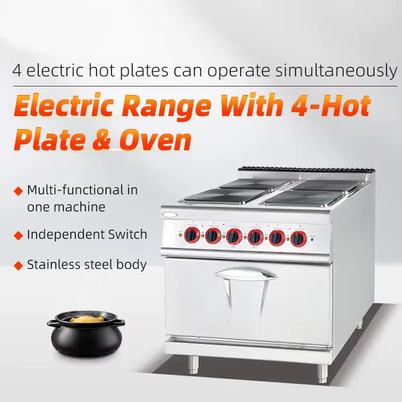 Commercial 4 Hot Plate Electric Range With Oven Heavy Duty Electric Cooker Kitchen Equipment