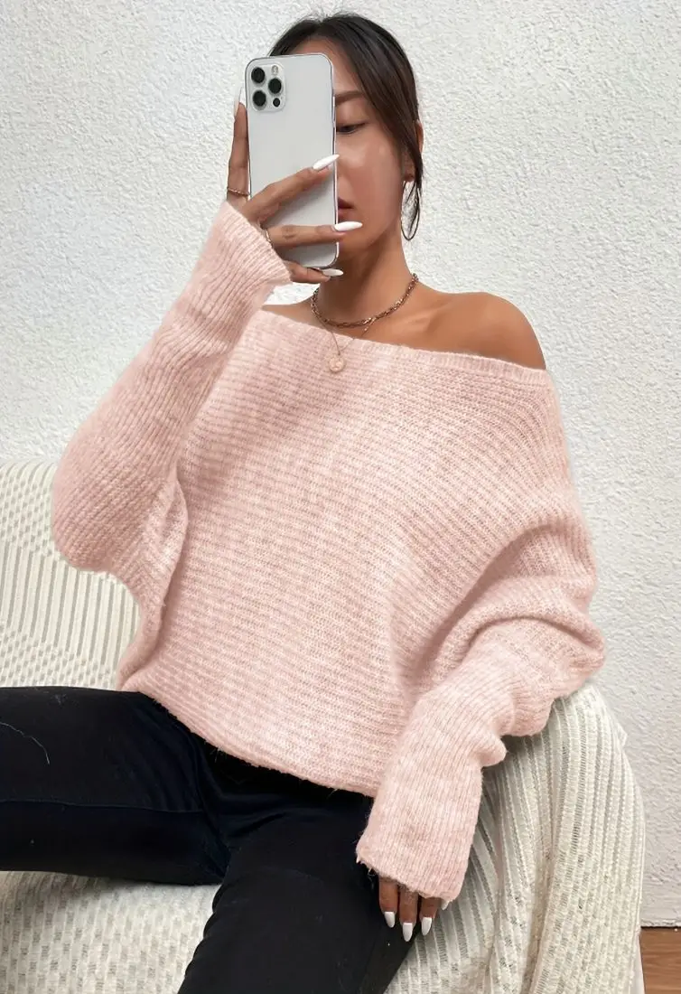 Fashion Autumn Winter Women Sweatershirt Loose Long Sleeve Solid Color Pullover Knit Sweater Lady tops