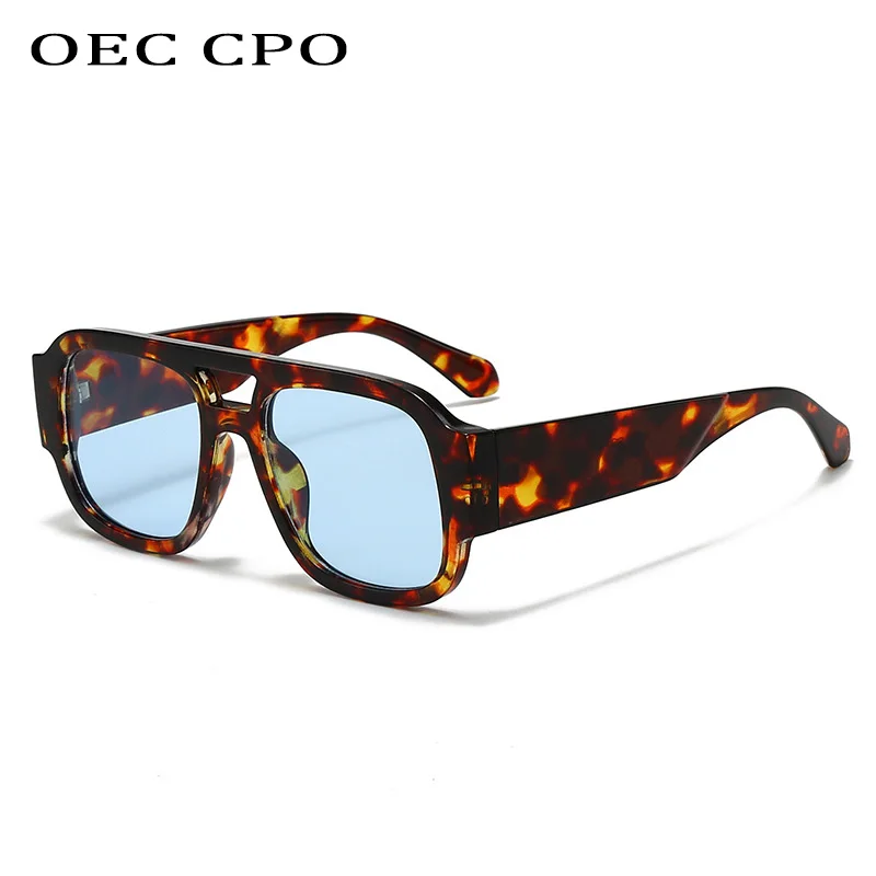 

OEC CPO Large Frame Square Sunglasses Women Popular Fashion Leopard Blue Shades UV400 Sun Glasses Female Brand Eyewear