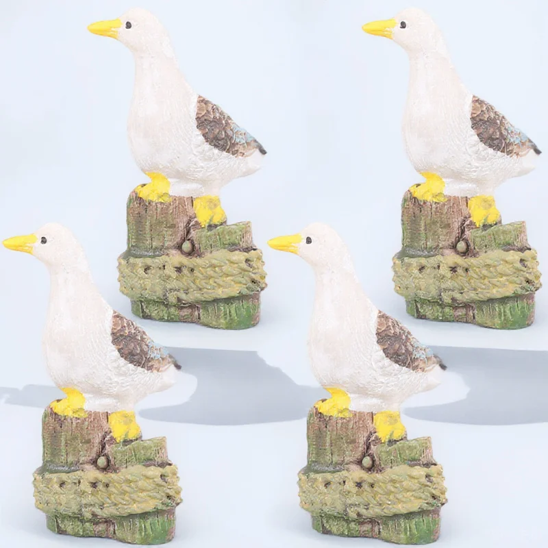 

4pcs Mini Seagull Figurines Resin Animal For Dollhouse Garden Shelf Desktop Photo Props Fairy Landscape Ornament