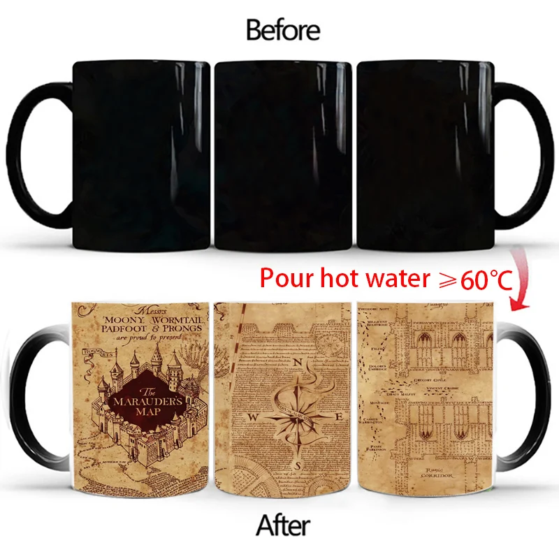 New Arrival Harry Marauder Map Color Changing Cup Mug Magic Heat Sensitive Coffee Mugs Tea Cups Surprised Christmas Gift