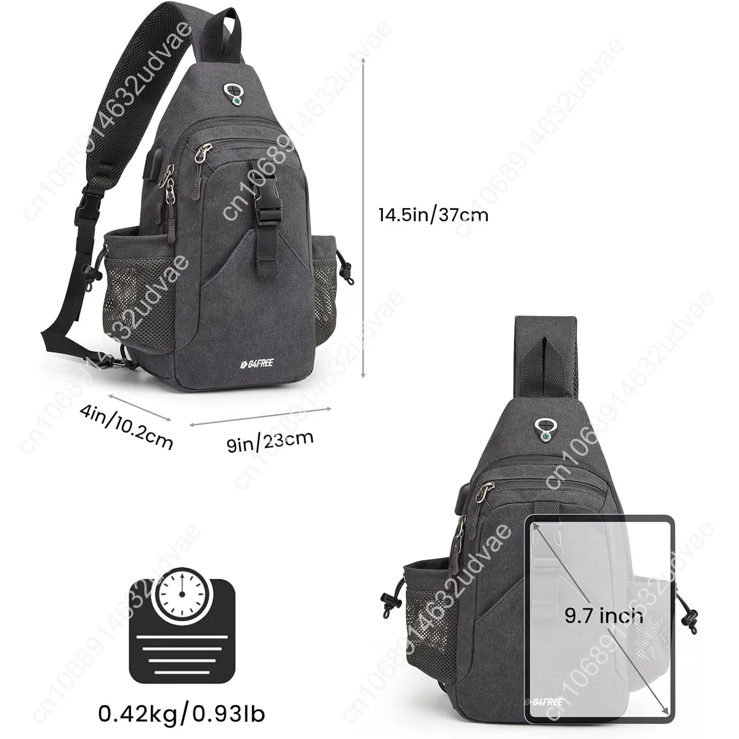 G4Free Canvas Sling Bag Crossbody Backpack with USB Charging Port & RFID Blocking, Hiking Daypack Chest Bag for Women Men