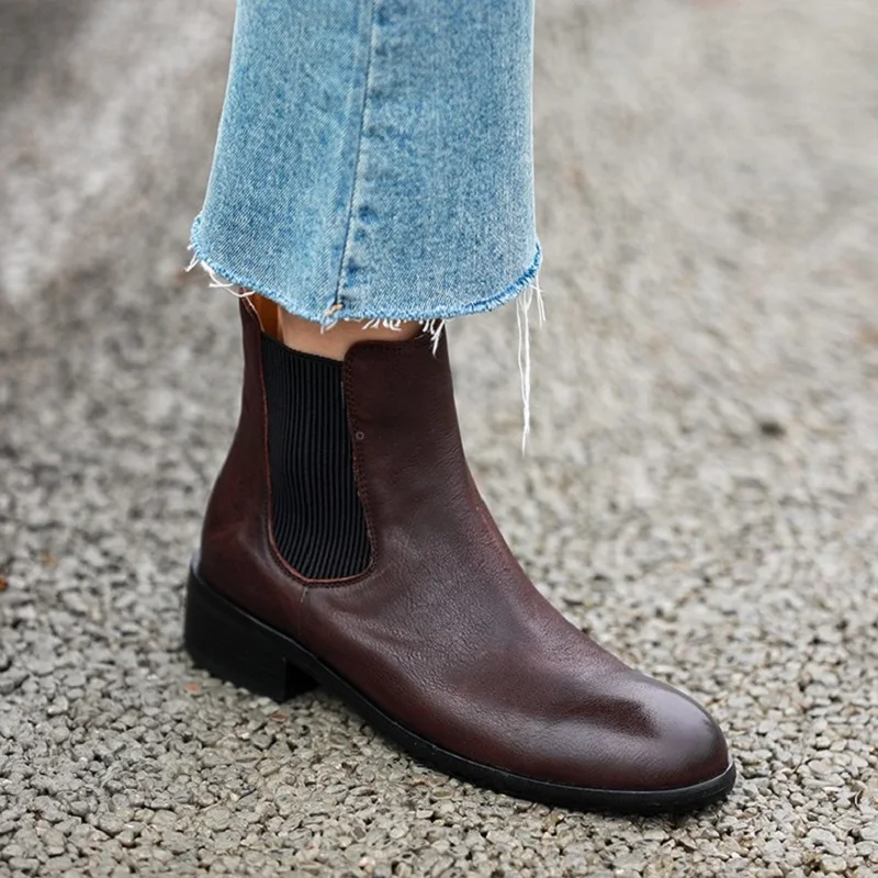 

Simple Stylel Women Winter Boots Autumn Spring Chelsea Cowhide Ladies Warm Shoes Slip On Basic Round Toe Shoes Woman Ankle Boots