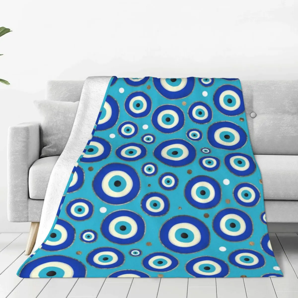 Super Soft Blanket Camping Greek Evil Eye Throw Blanket Blue Magic Flannel Bedspread Bedroom Printed Sofa Bed Cover