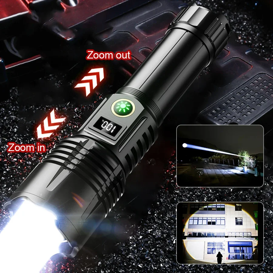 800W High Power Led Flashlight 300000lm Powerful Long Range Flashlight Rechargeable 5000mah Most Powerful Lantern Tactical Torch
