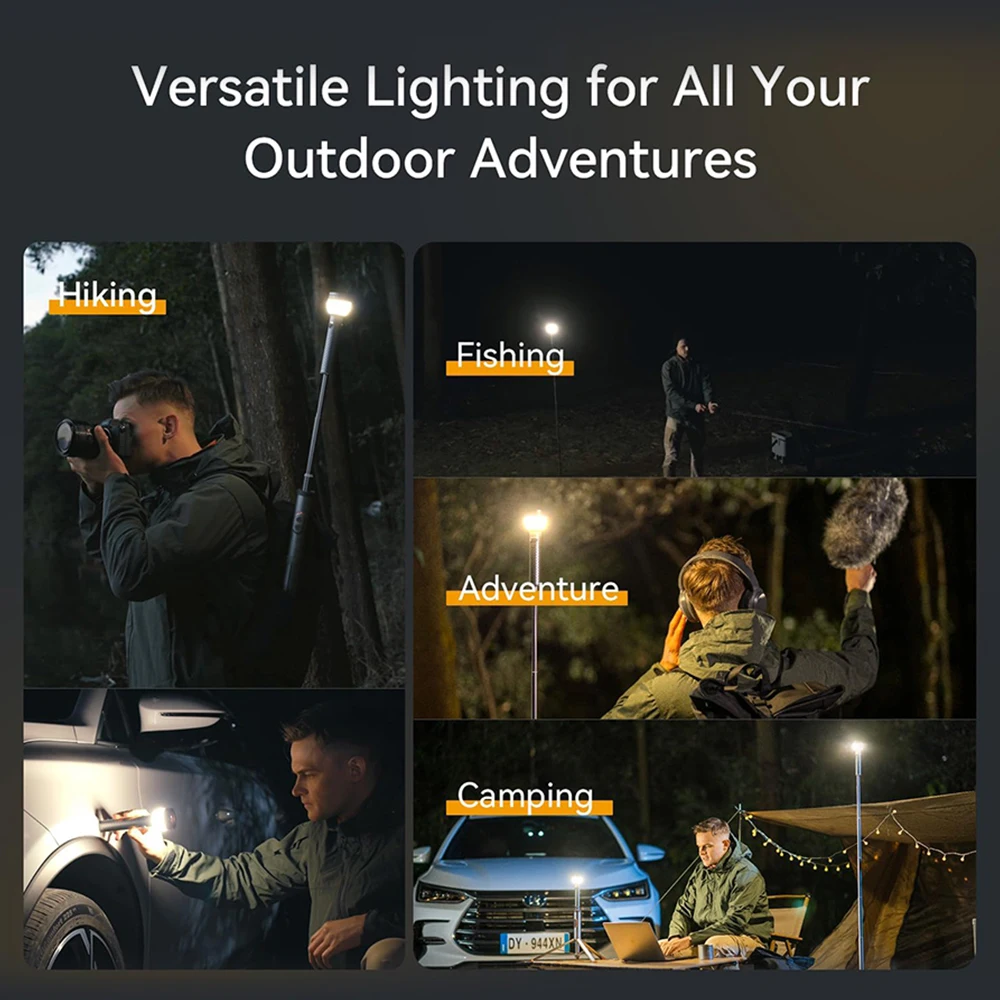 Portable Camping Light Telescopic Flashlight With Remote Control LED Work Light Rechargeable Magnetic Base Hiking Emergency Ligh