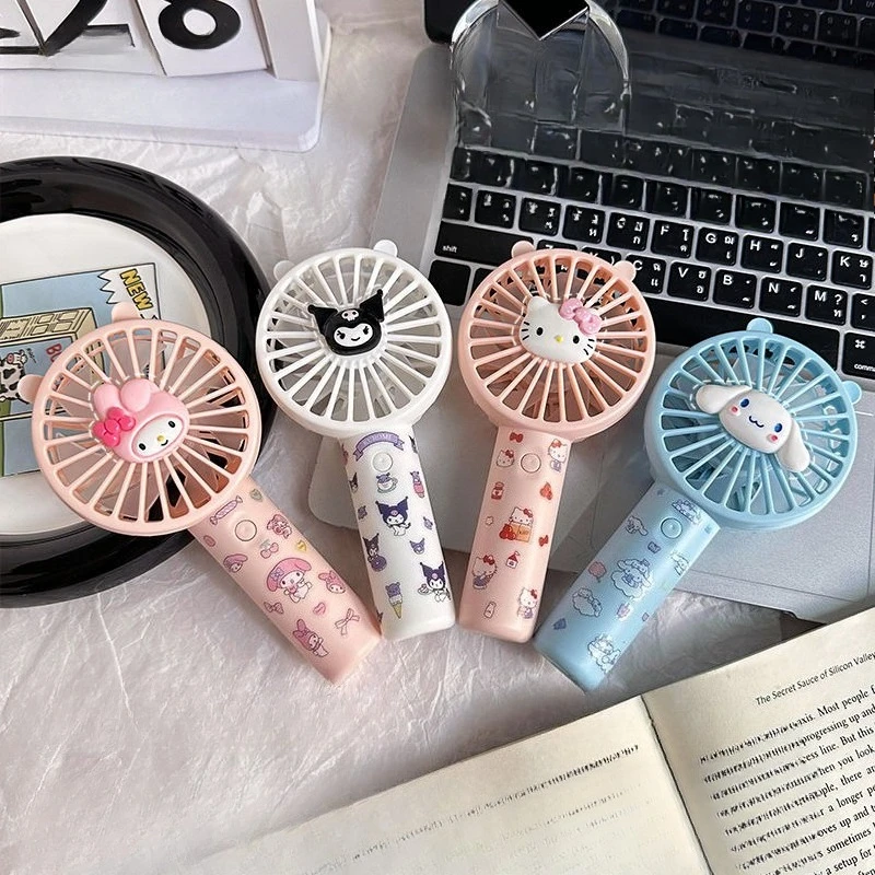 

New Kawaii Sanrio Hello Kitty Melody Cinnamoroll Handheld Small Fan Rechargeable Portable Tabletop Kids Mini Fan in Dormitory