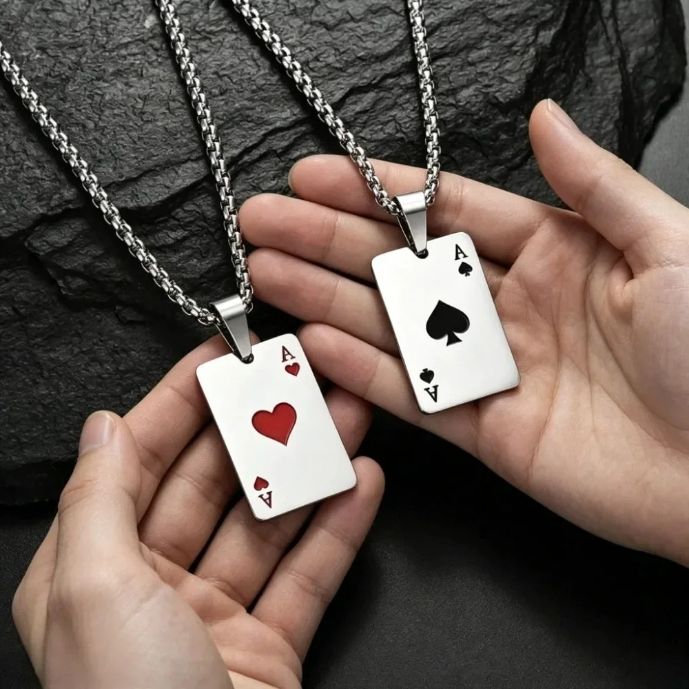Poker Spade A Heart Pendant Necklace Stainless Steel Fashion Jewelry Valentine Gift for Women Holiday Necklaces