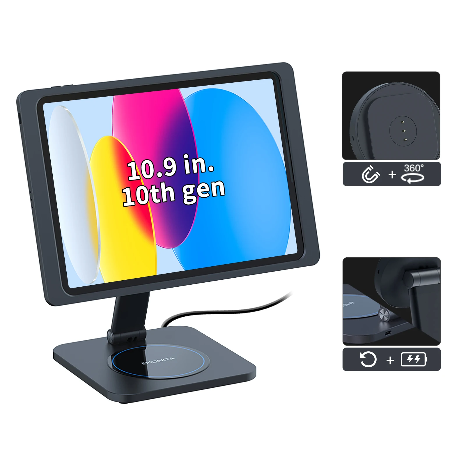 

EMONITA Foldable Magnetic Charger Stand with iPad Charging Case 45W Fast Charging, 360° Rotation 180° Tilt Include Type-C Cable