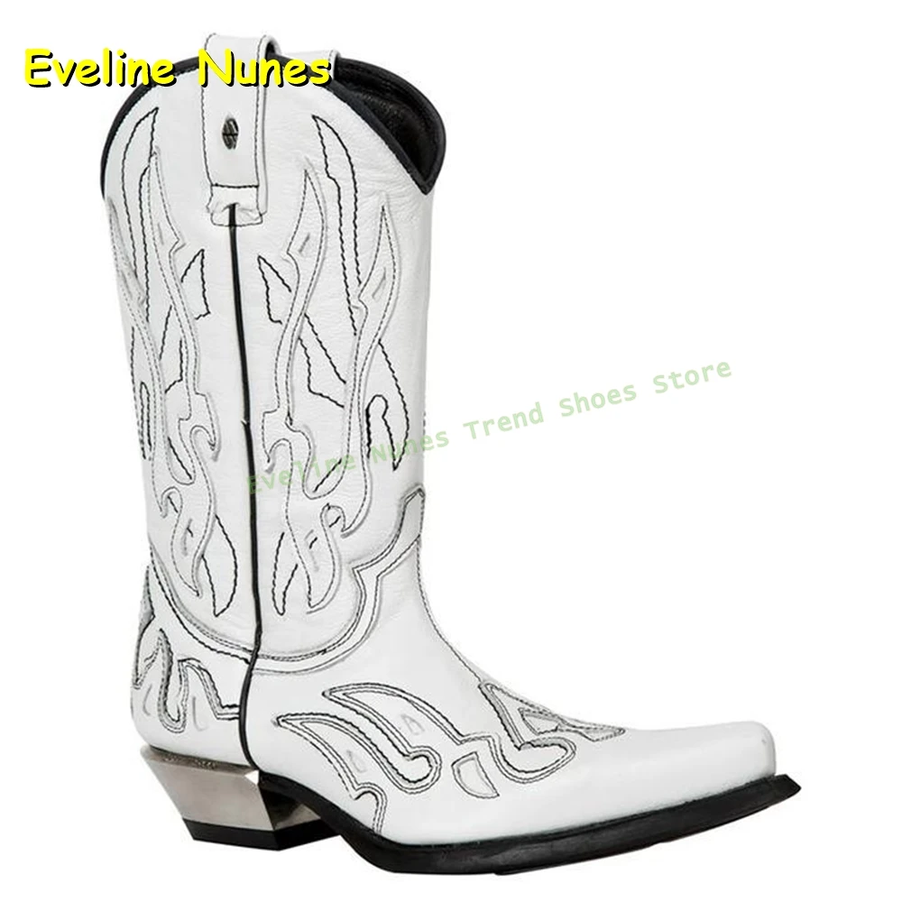 Botas de caballero Punk con diseño de llama, puntiagudas, tacones gruesos, decoración de Metal, botas hasta la rodilla para hombre, zapatos de talla grande de tendencia para otoño 2025