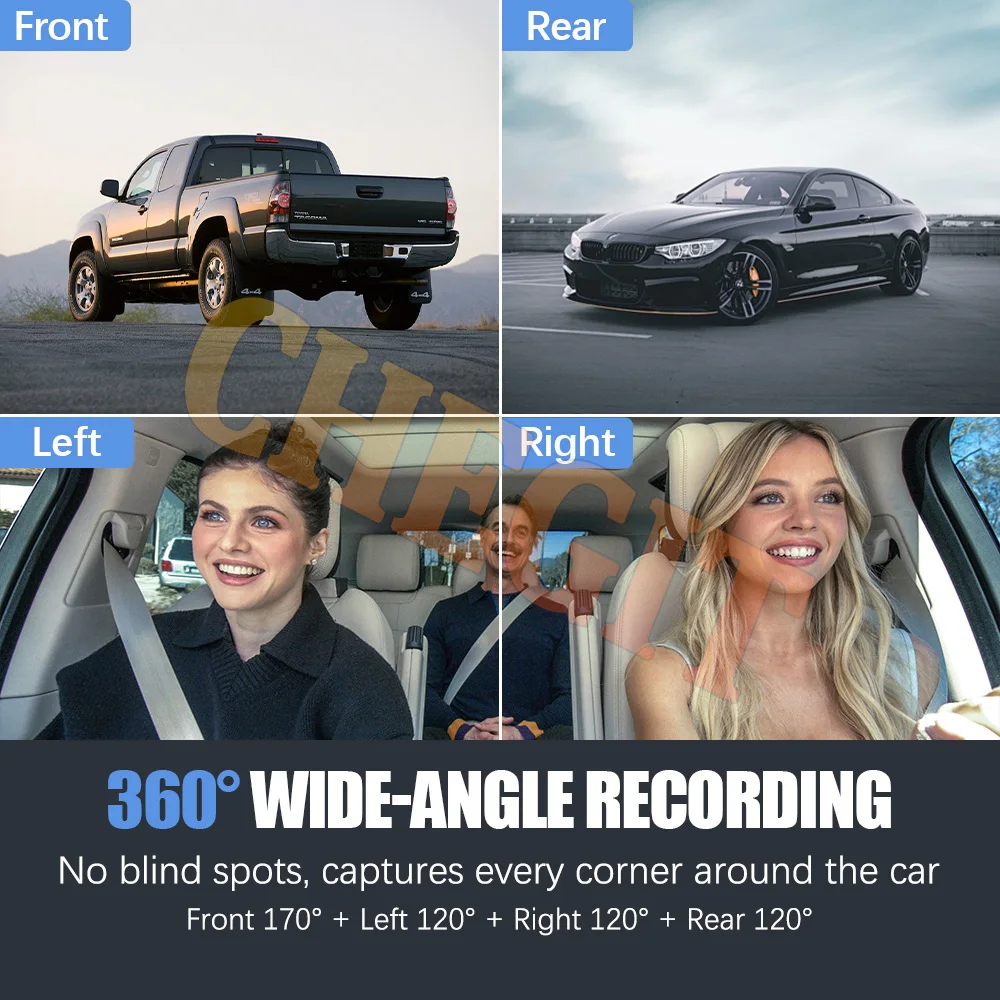 NEUE WiFi 360 Grad 4 Kameras Dash Cam Auto DVR Video Recorder 4 Kanal Vorne Rückansicht Nachtsicht Black Box DVR für Fahrzeug