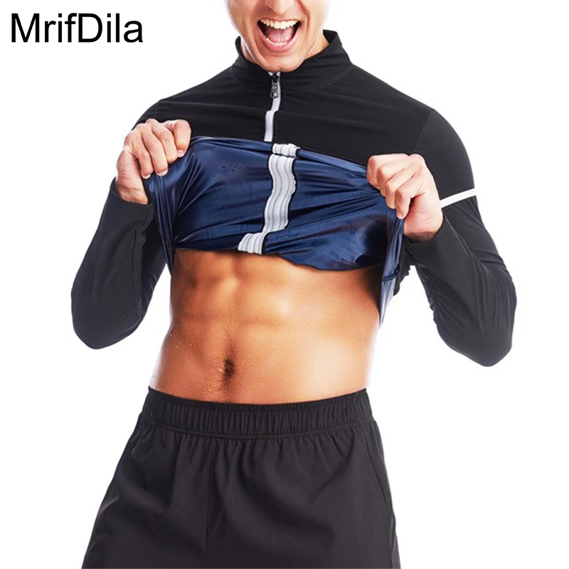 MrifDila Reflective Straps Sauna Jackets Men's Slimming Workout Suit Full Zipper Gym Weight Loss Shirt Heat Trapping Sweat Tops