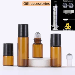 50pcs 1ml 2ml 3ml 5ml 10ml Glass Roll On Bottles For Essential Oils Amber Refillable Glass Roller Metal Oil Vials Mini Bottle