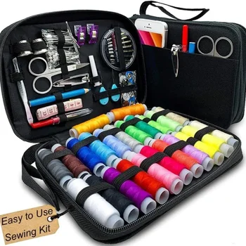 Complete Sewing Kit with Threads Needles Scissors Tape Measure Buttons Portable Travel DIY Embroidery Handwork Sewing Tool Set