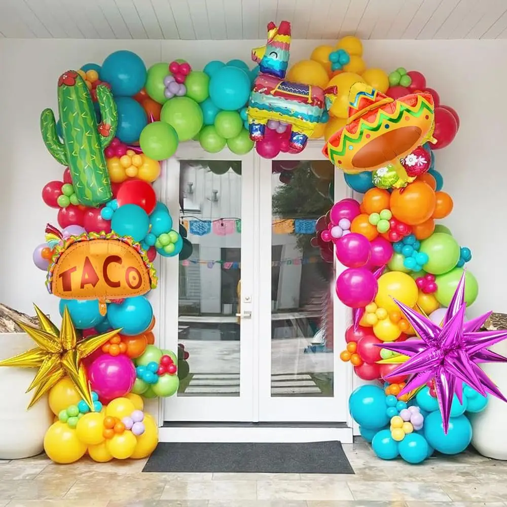 Kit de arco de globos de carnaval mexicano, Llamas, cactus, Cinco de Mayo mexicano, globos de taco de lado ancho, globo temático de carnaval mexicano