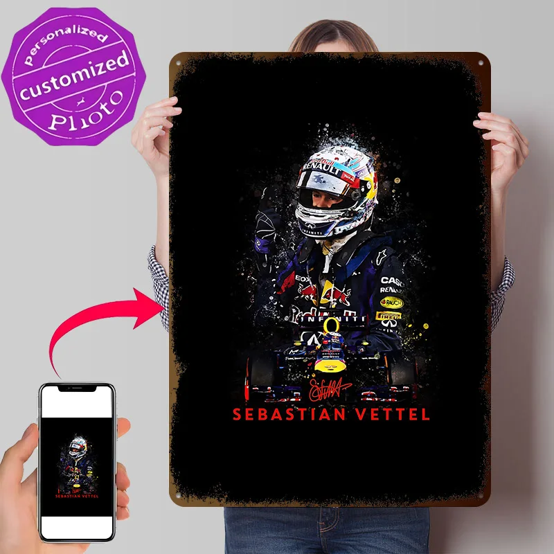 Sebastian Vettel 3D Texture Printed Poster Custom Vintage Metal Tin Plate Sign for Wall Art Home Decor Accessories Wand Deko