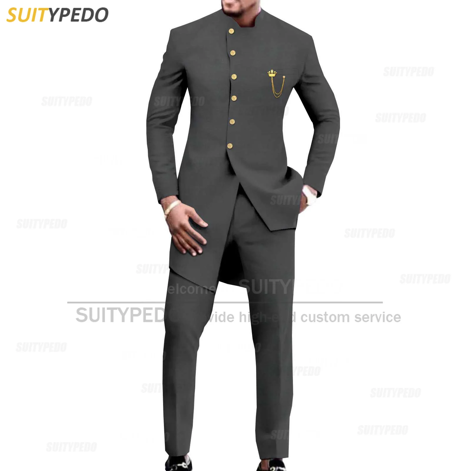 Classic Grey Men Suit Sets Wedding Gala Fashion Outfits Blazer Pants 2 Pieces African Party Activities Custom Formal Costumes