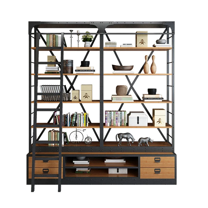

Industrial style office wrought iron bookshelf floor metal shelf