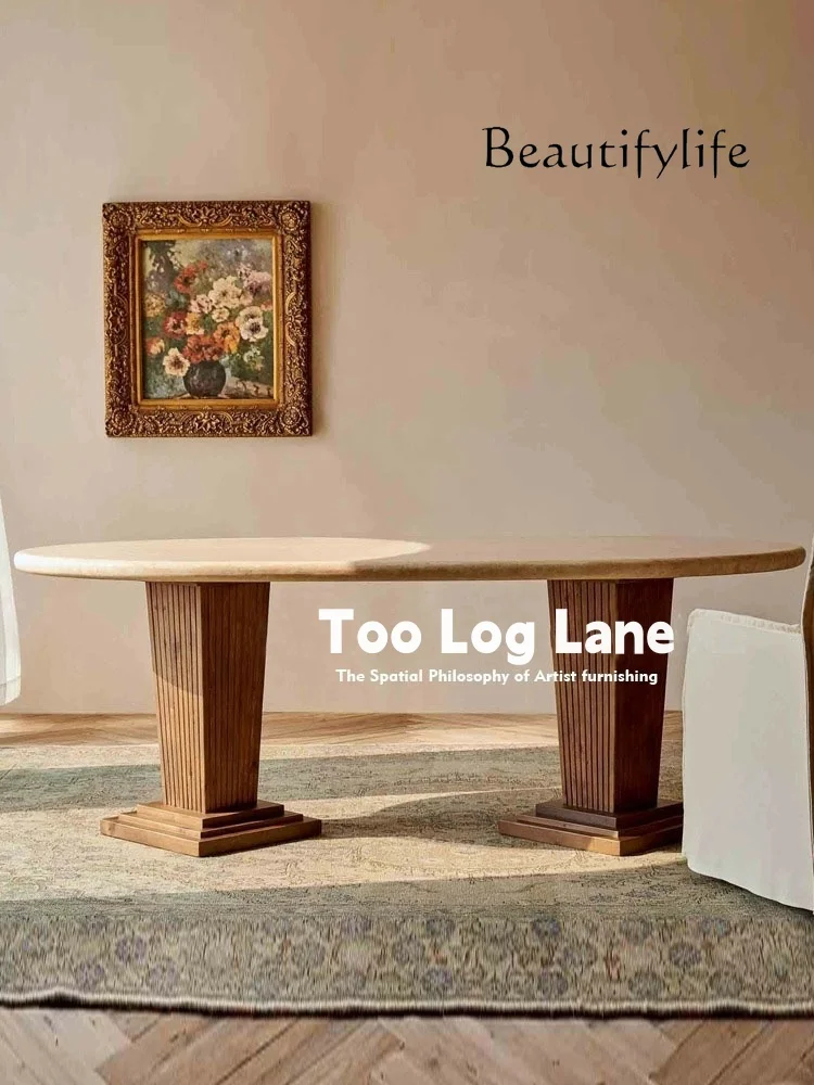 

Medieval oval solid wood marble designer home bed and breakfast dining table office conference table simple